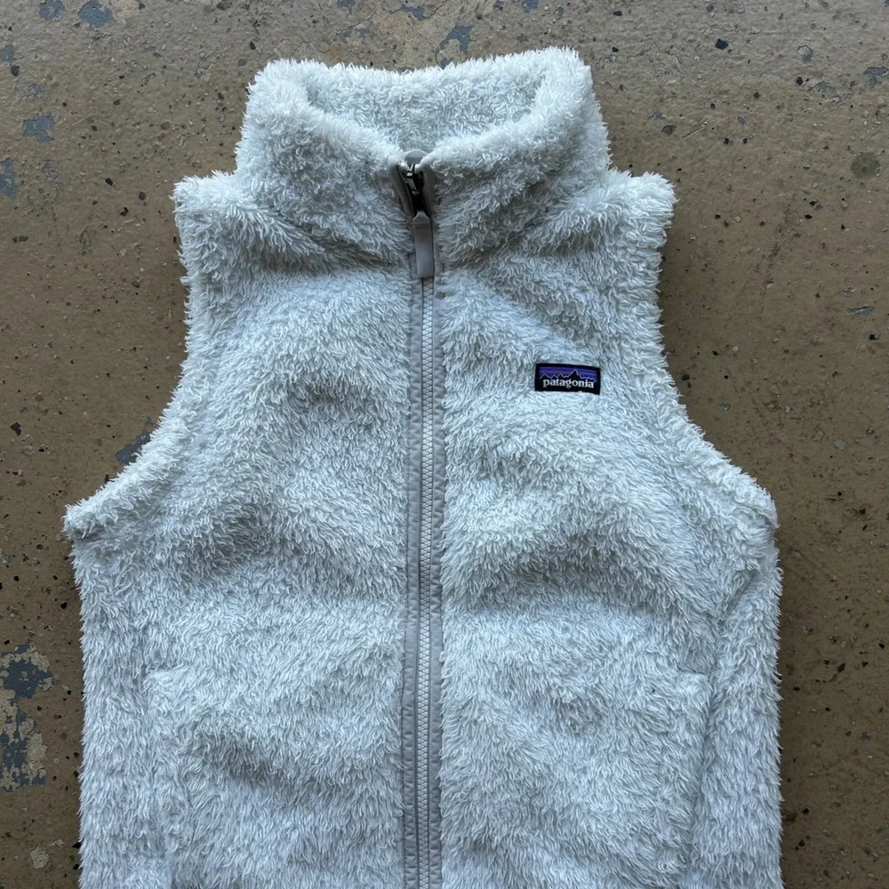 Patagonia Girls Fleece Vest White Cream Full Zip Size Large 12